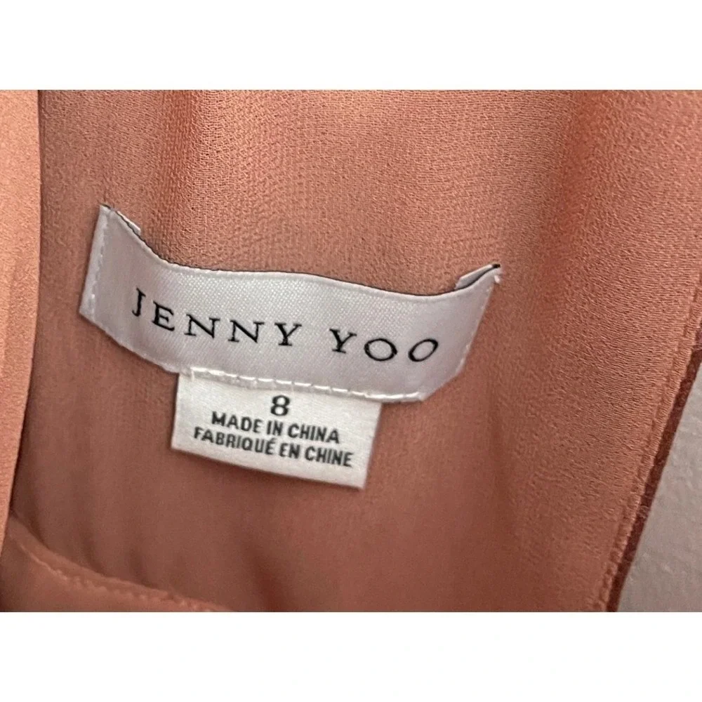 Jenny Yoo Lunetta Dress Rosette Clay Pink Floral Jacquard Flutter Sleeve Size 8